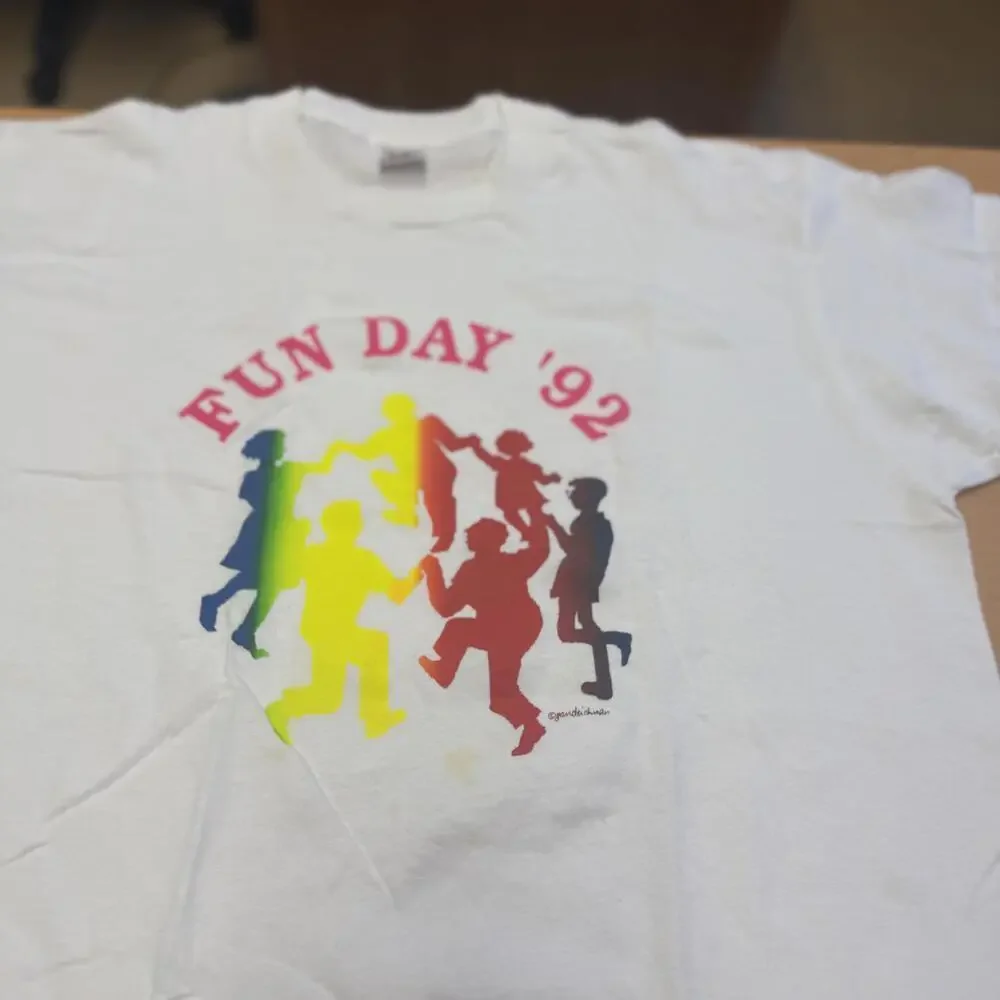 Vintage 1992 Fun Day Graphic Tee Fruit of the Loom USA XL White Shirt